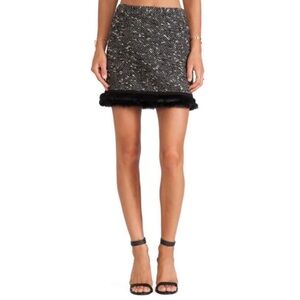 Nanette Lepore Undercover Fur-Trim Tweed Skirt